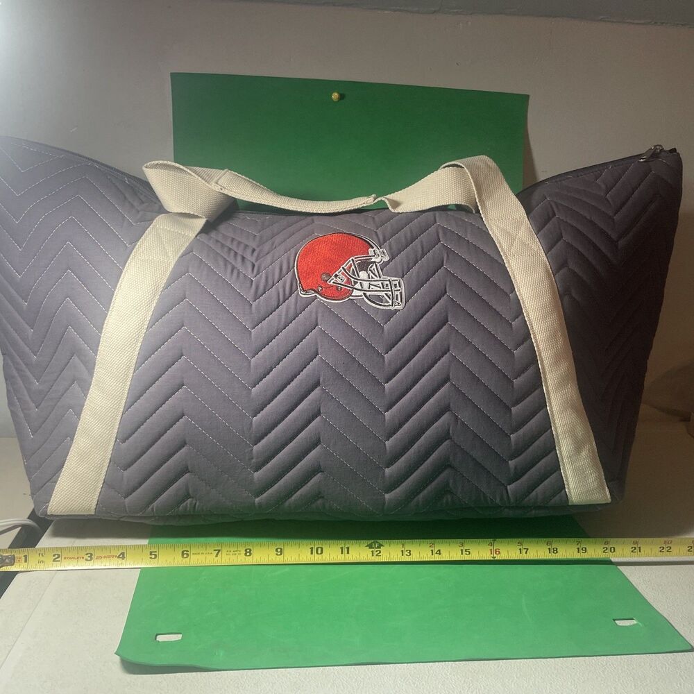 Cleveland Browns NFL Chevron Stitch Weekender Tote Bag Quilted Gray Orange New